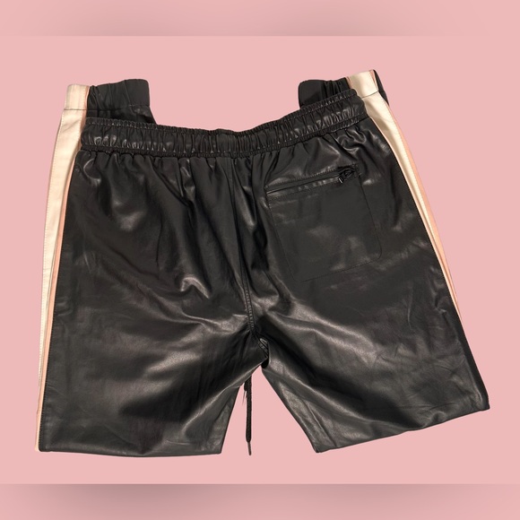 David Lerner Black Vegan Leather Joggers with White and Pink Stripe - Picture 5 of 8
